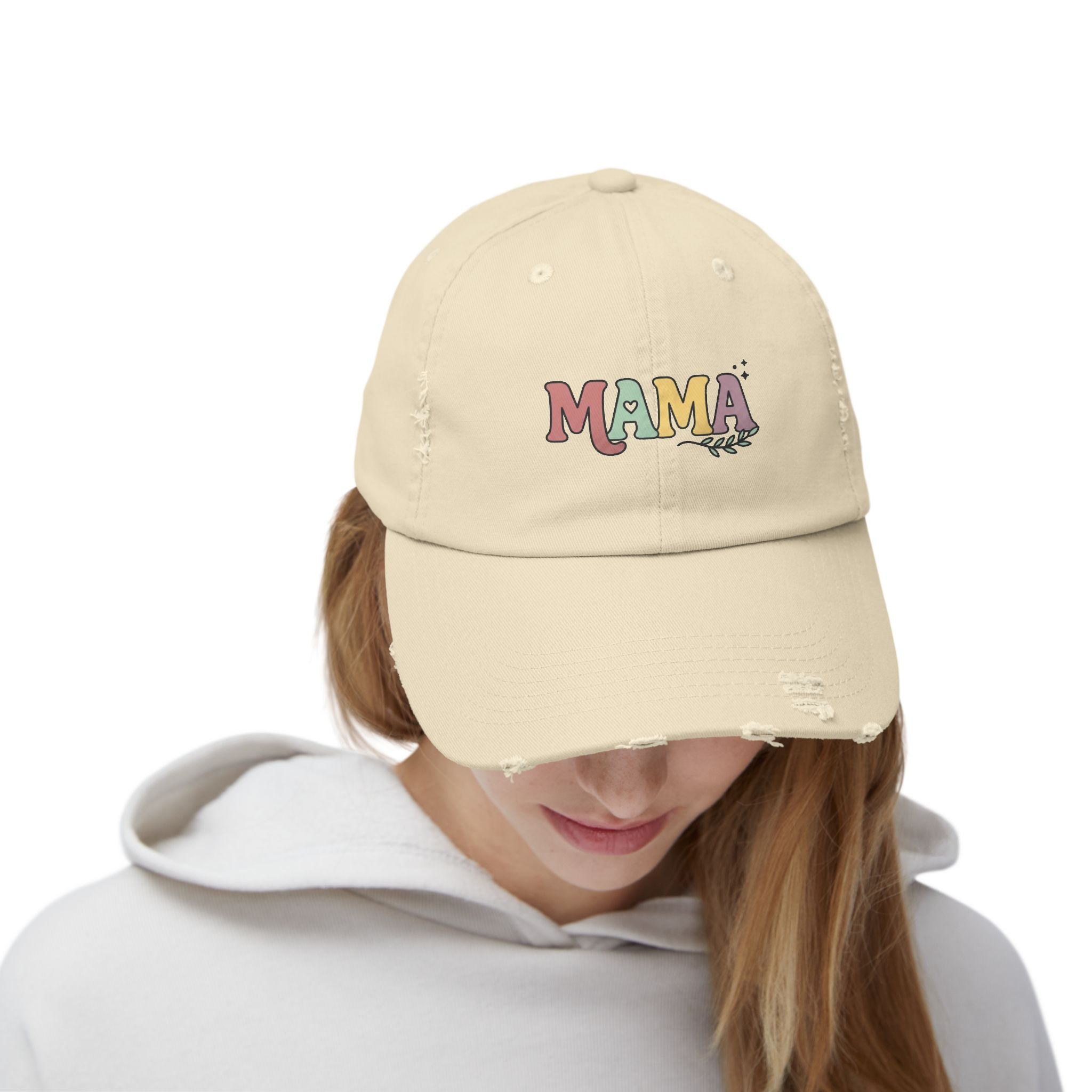 Mama Distressed Baseball Cap — Retro Pastel Embroidered Mom Hat, Mother's Day Gift