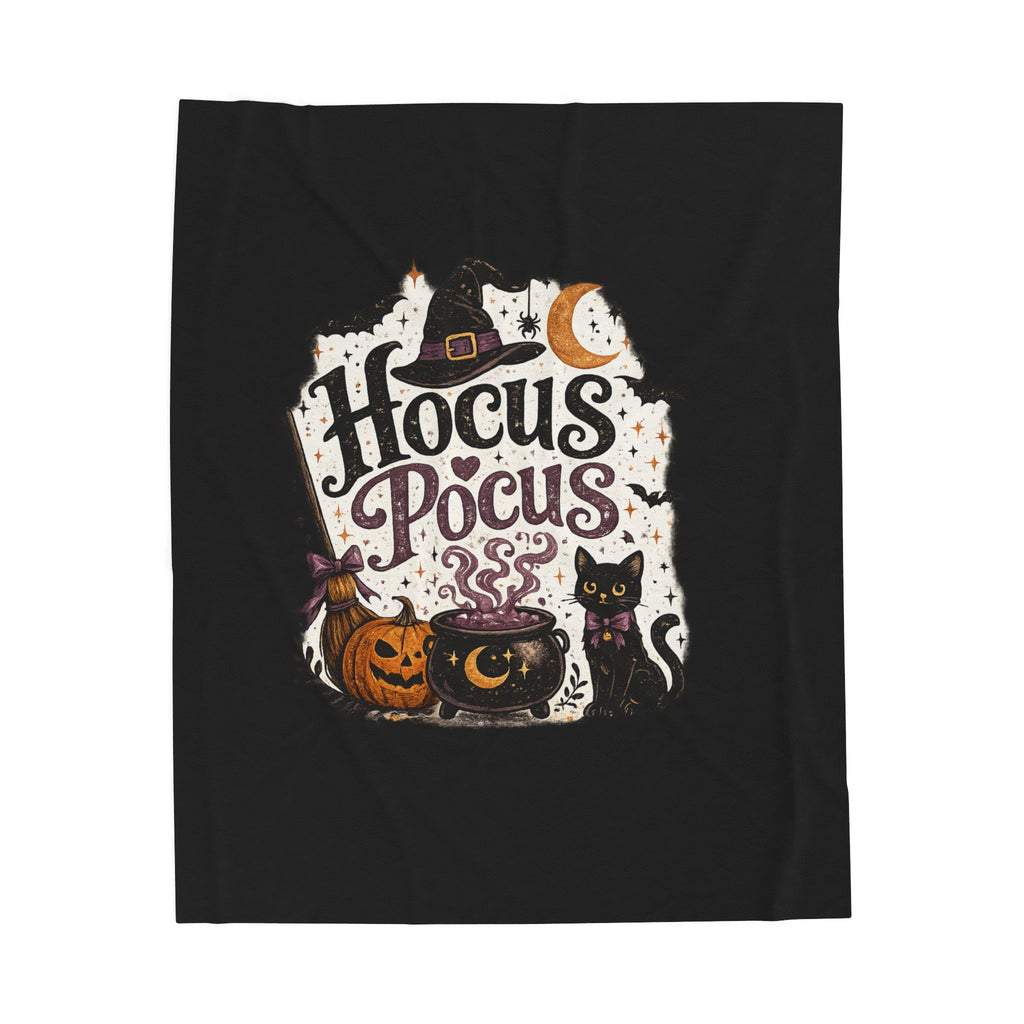 Hocus Pocus Velvet Plush Blanket – Halloween Witch Cauldron Cat Pumpkin Throw