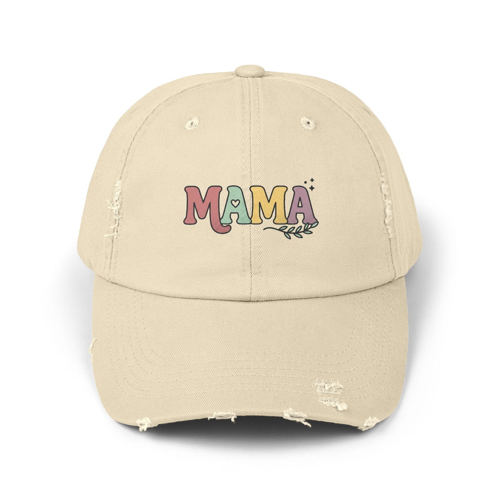 Mama Distressed Baseball Cap — Retro Pastel Embroidered Mom Hat, Mother's Day Gift